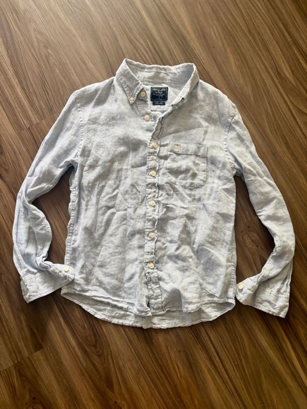 Abercrombie & Fitch 100% Linen Thin Line   Comfy Button Down Shirt